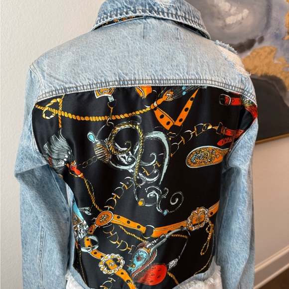 Blue Age Jackets & Blazers - Denim Jacket with Black Printed Satin Back Panel